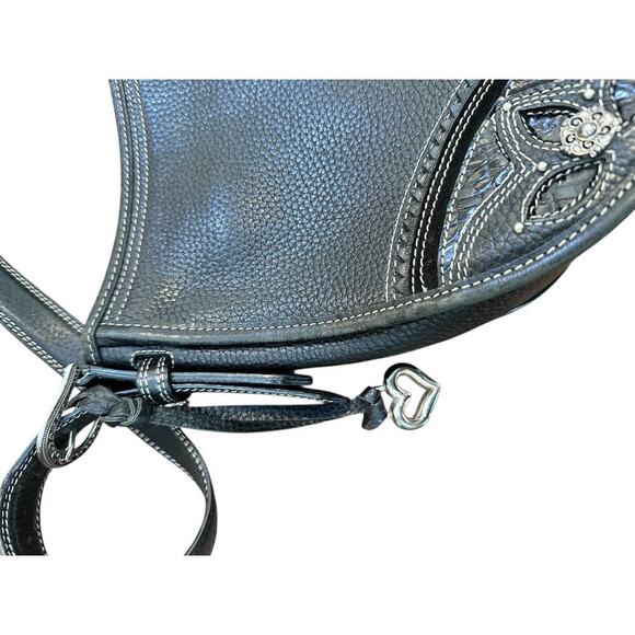 Brighton Women's Black Embroidered Heart Appliqué Shoulder Bags - Picture 5 of 11
